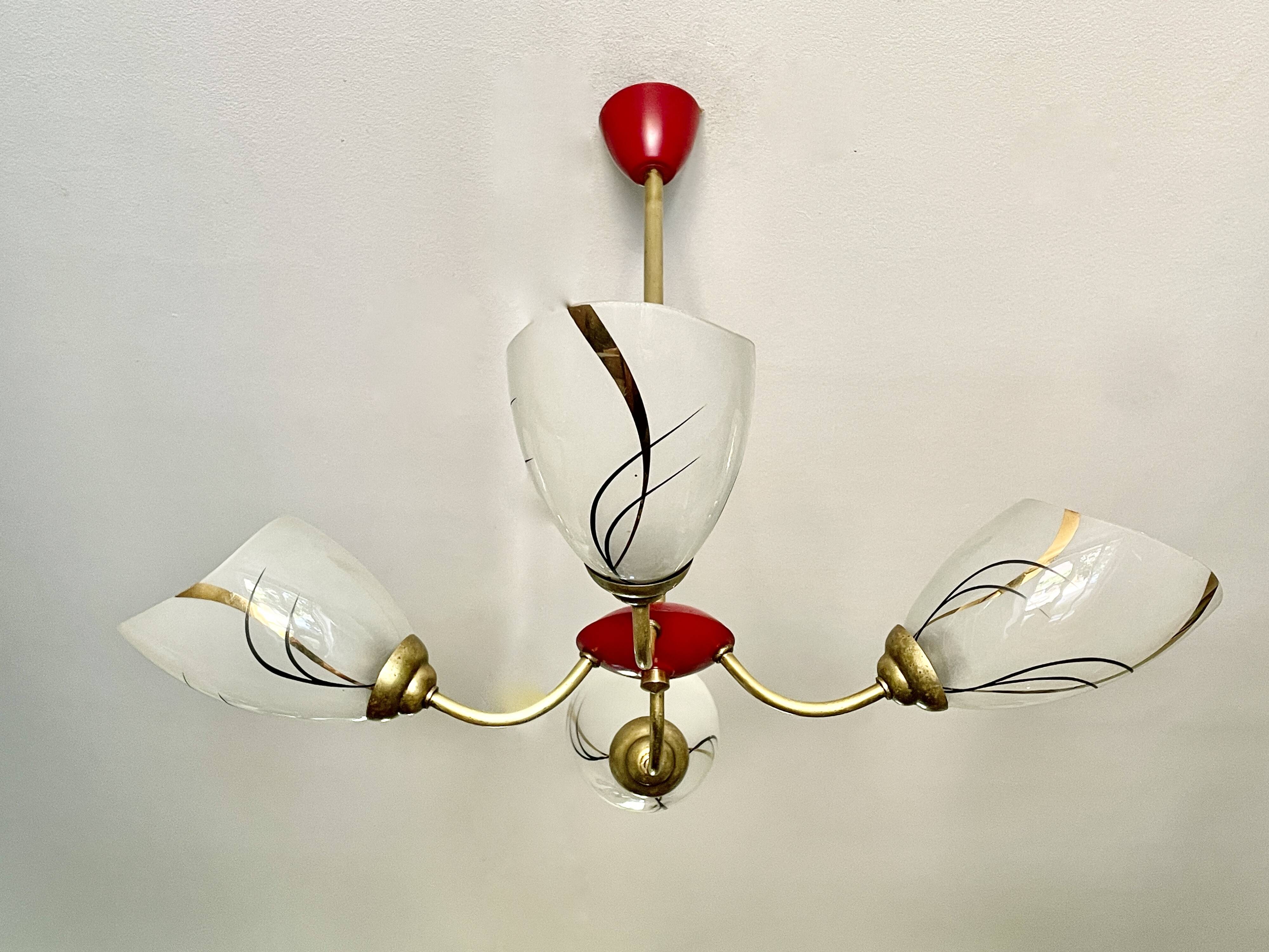 1960s red and gold 4-light chandelier