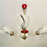 Lustre 4 feux 1960 rouge et or