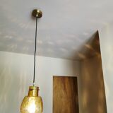 Suspension vintage 70 globe verre jaune