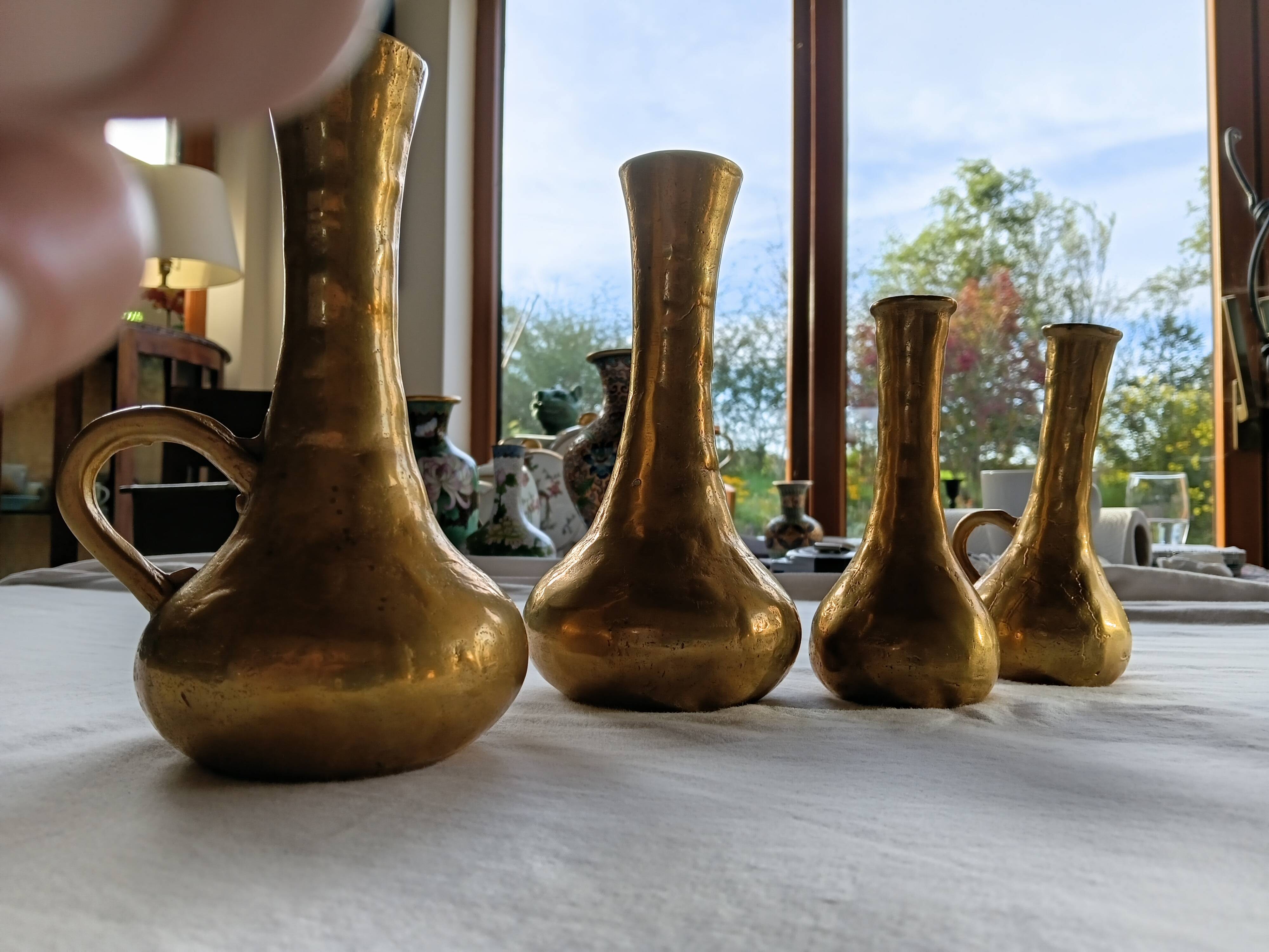 Mid-Century Italian Brutalist Cast Brass Solifleur Vases – Set of 4