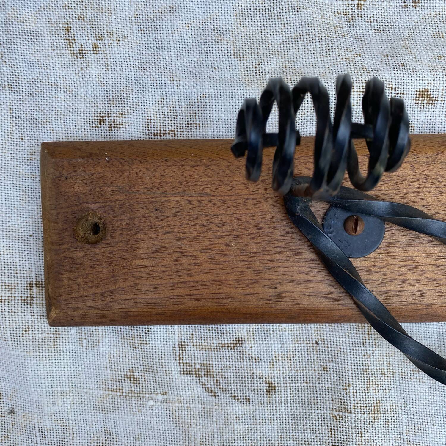 1950s metal and wood coat rack