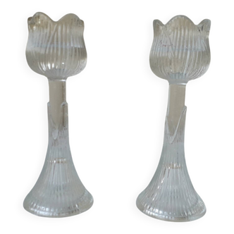 Pair of glass candlesticks