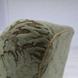 1950s, Danish armchair, green furniture velour, carved oak wood.