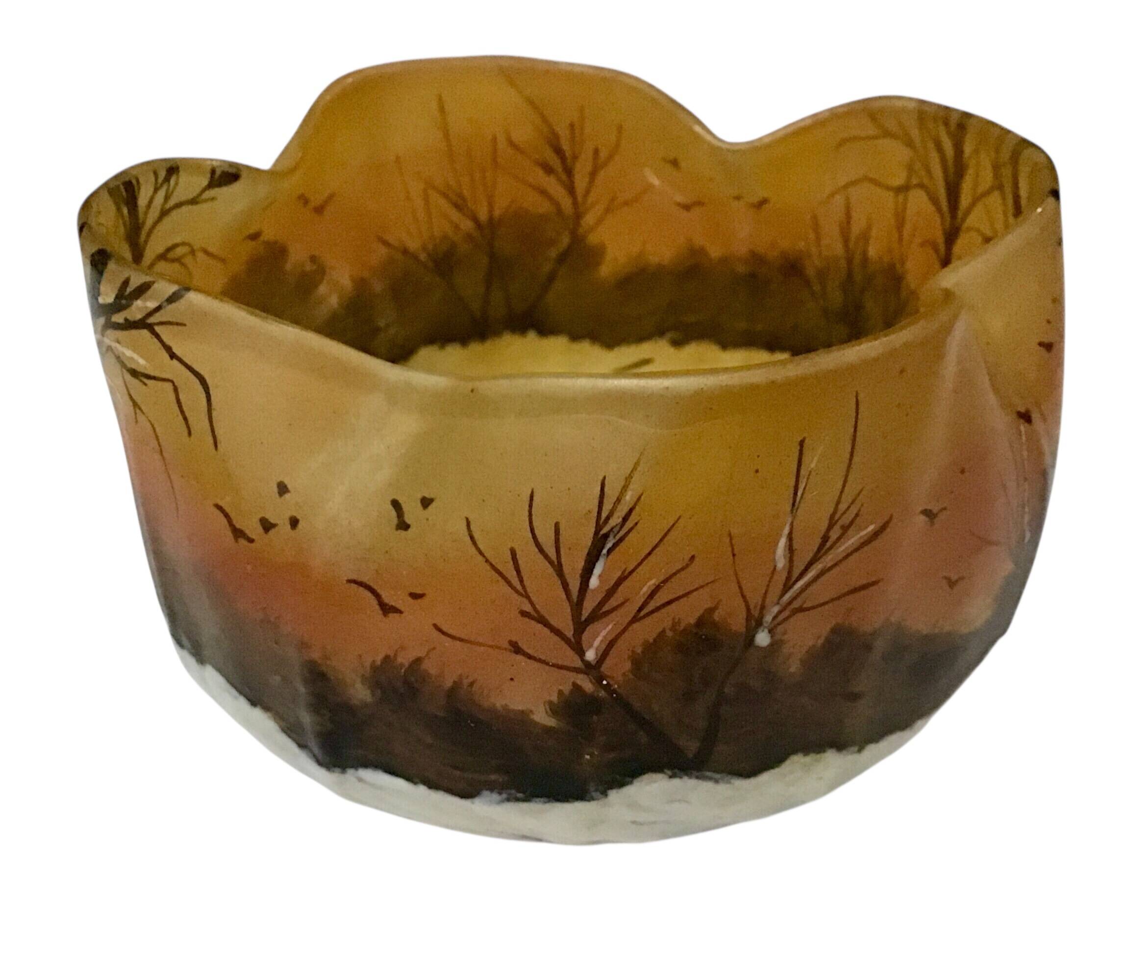 Legras pocket tray signed – enamelled glass Art Nouveau, winter landscape