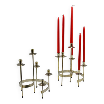 Pair of white metal candle holders "Spiral" by Gunnar Ander for Ystad-Metall, Sweden, 1960s.