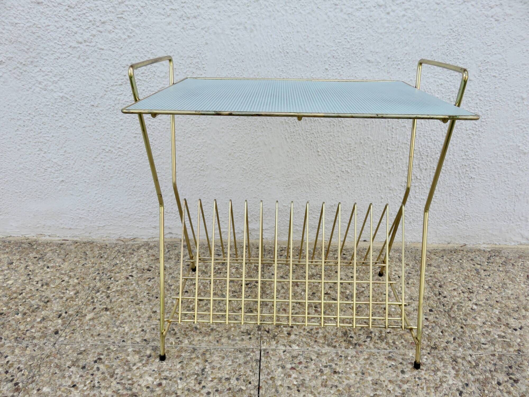 Side table for vinyl records in the style of Mathieu Mategot, perforated metal, 1960.