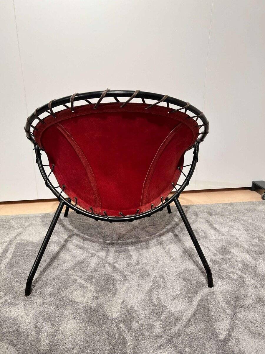 Balloon Lounge Chair in Red Suede & Metal by Hans Olsen, Denmark, 1960s