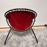 Balloon Lounge Chair in Red Suede & Metal by Hans Olsen, Denmark, 1960s