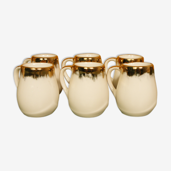 Set of 6 gold espresso cups in limoges porcelain "décor paris"