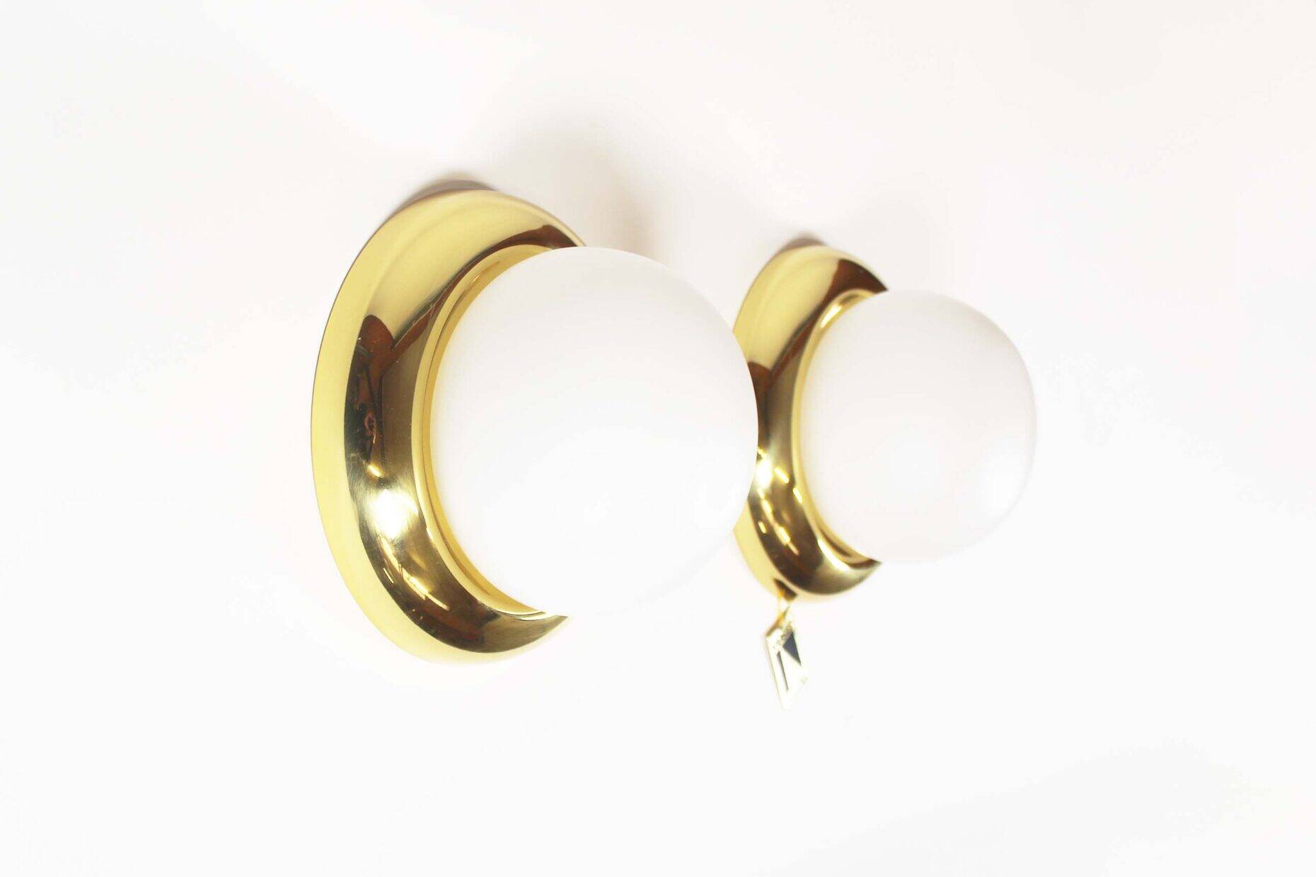 opaline glass and brass vintage wall lights by Kaiser Leuchten, Germany 1970s