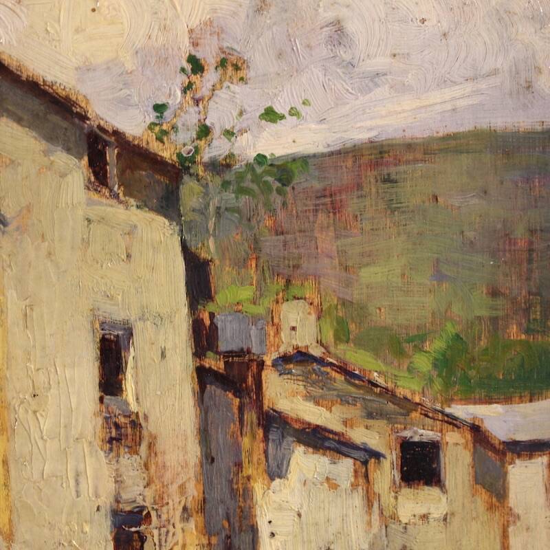 Italian landscape painting view of houses from the 20th century