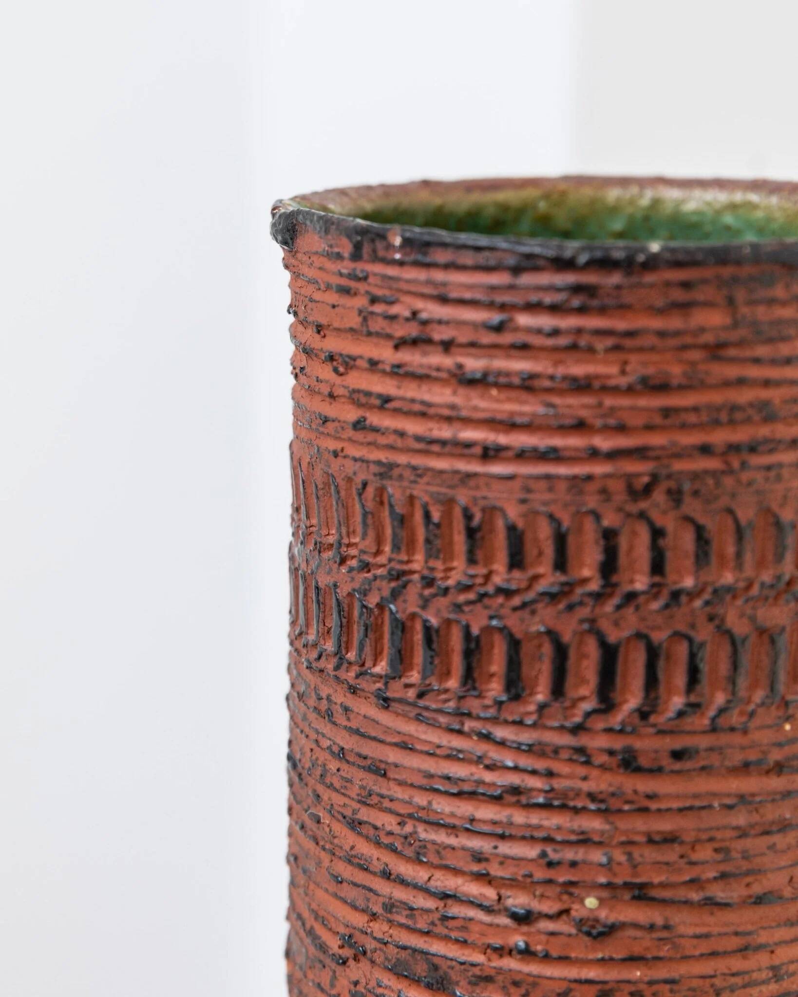 Vase chamotte XL de style brutalisme mid-century en céramique rouge-brun terreux par Spara Keramik, Allemagne, années 1960.