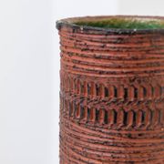 XL Mid-Century Brutalist Chamotte Vase in earthy red-brown ceramic by Spara Keramik, Germany 1960s