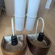 Pair of Louis Kalff NX40 teak and glass wall lights for Philips