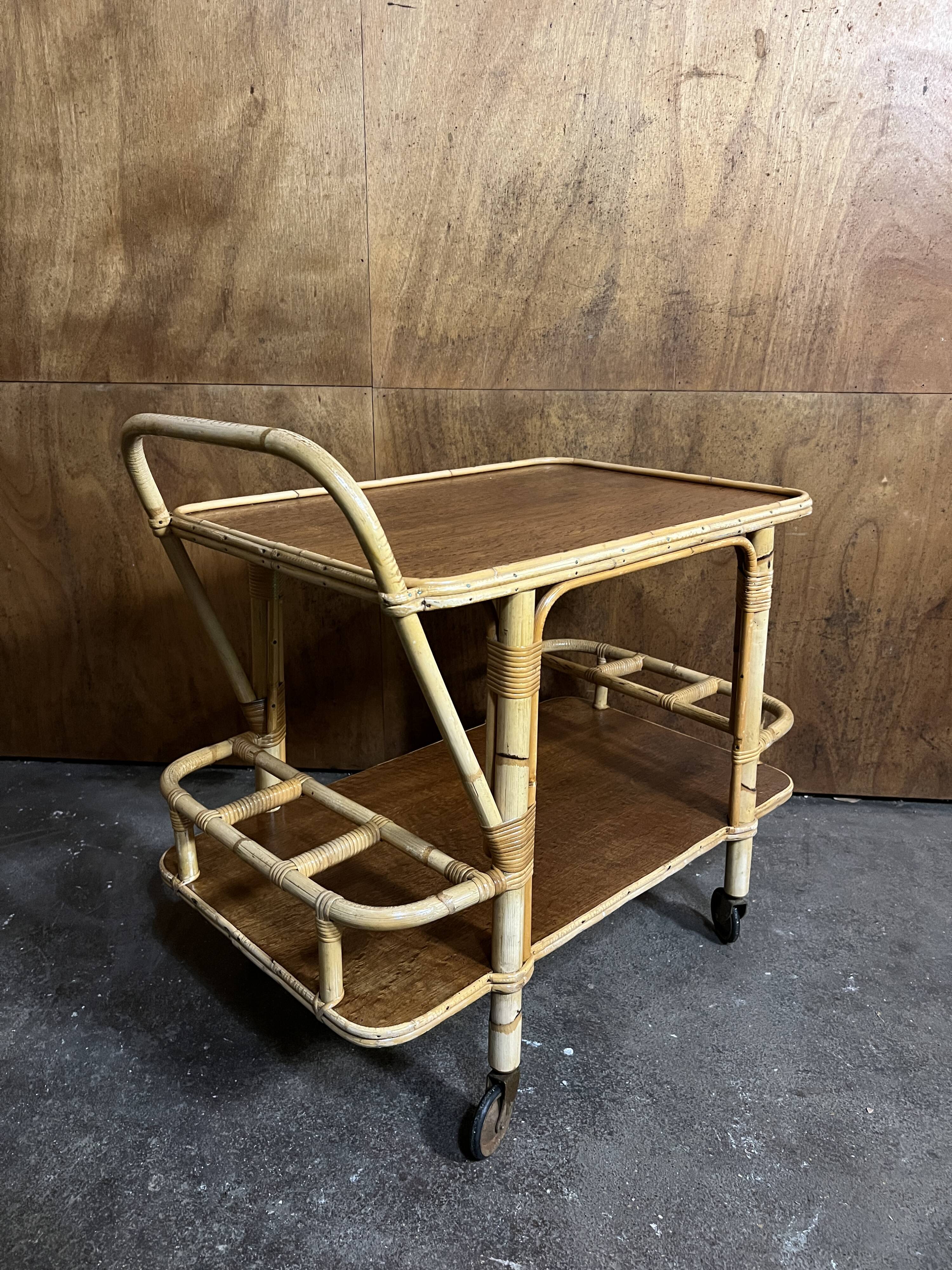 Bamboo serving trolley