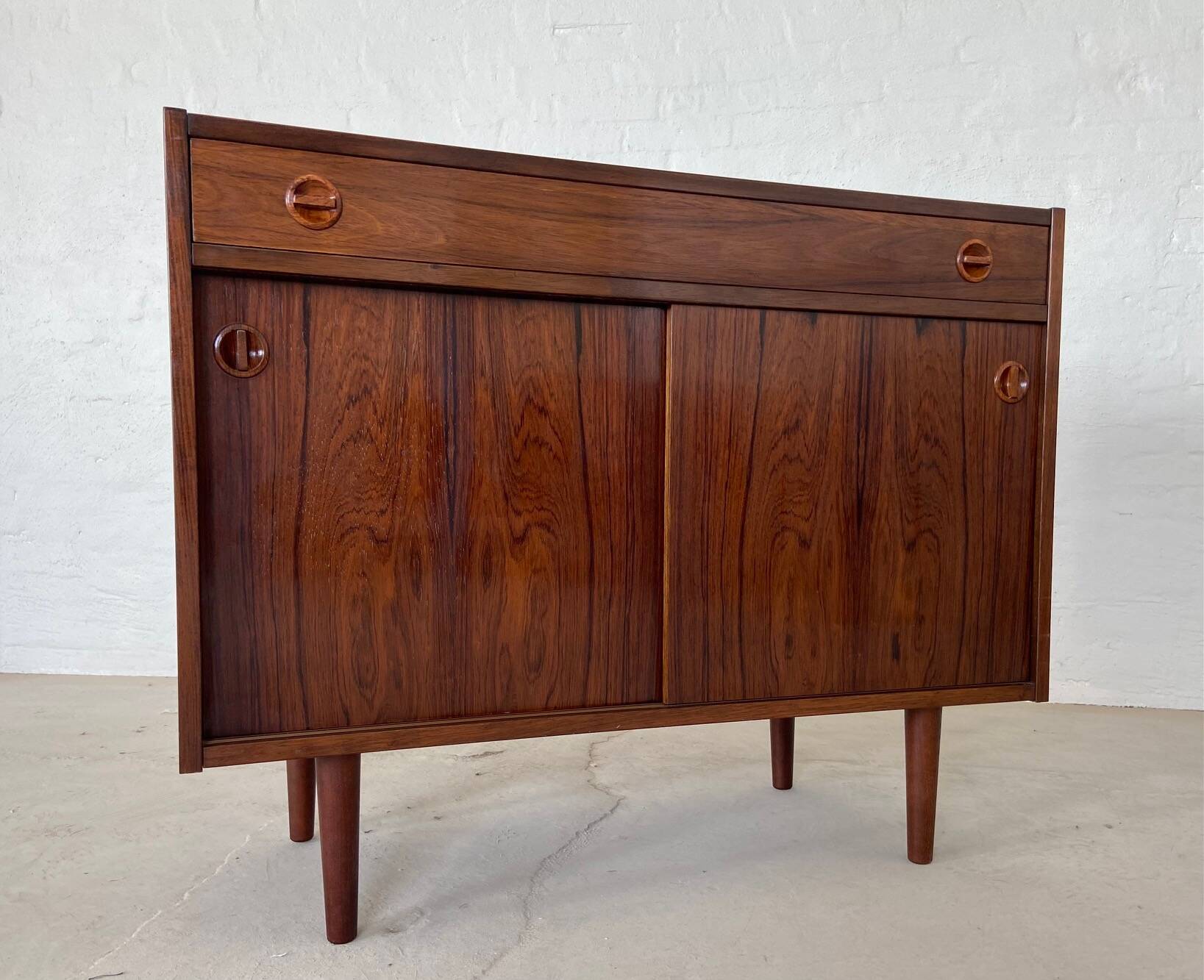 Vintage danish mid century rosewood sliding door cabinet 1960s