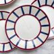 5 Small Vintage French Plates Terre de Fer HBCM Béarn blue and red stripes
