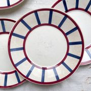 5 Small Vintage French Plates Terre de Fer HBCM Béarn blue and red stripes