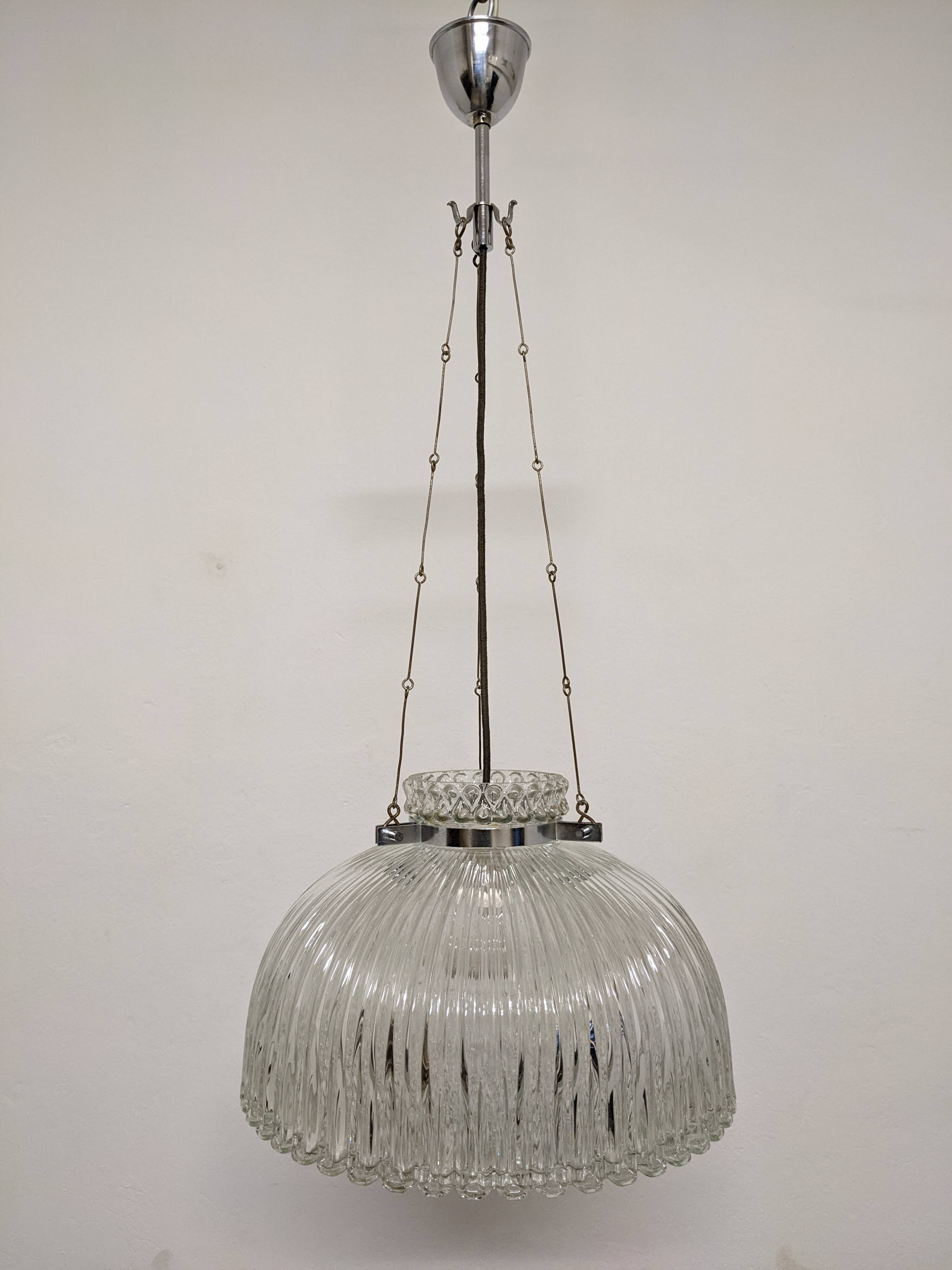 XL dome pendant light in blown glass, Italy circa 1960