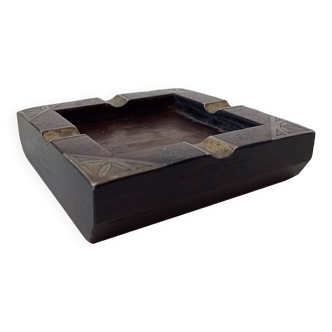 Vintage ebony wood ashtray with silver inlay