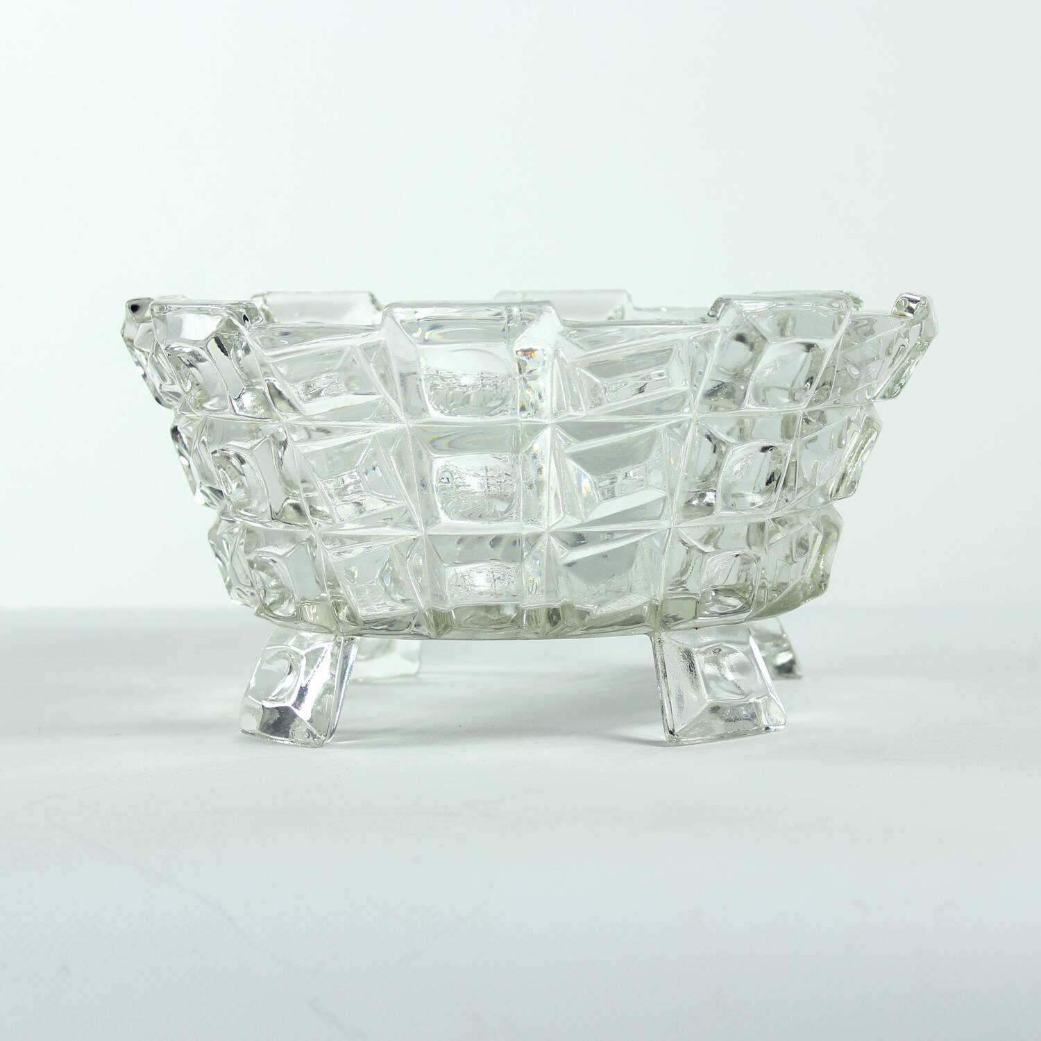 Set Of Two Art Deco Pressed Glass Bowls By Libochovice, 1930s