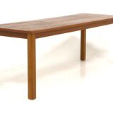Minimalist teak bench, suede, 1960