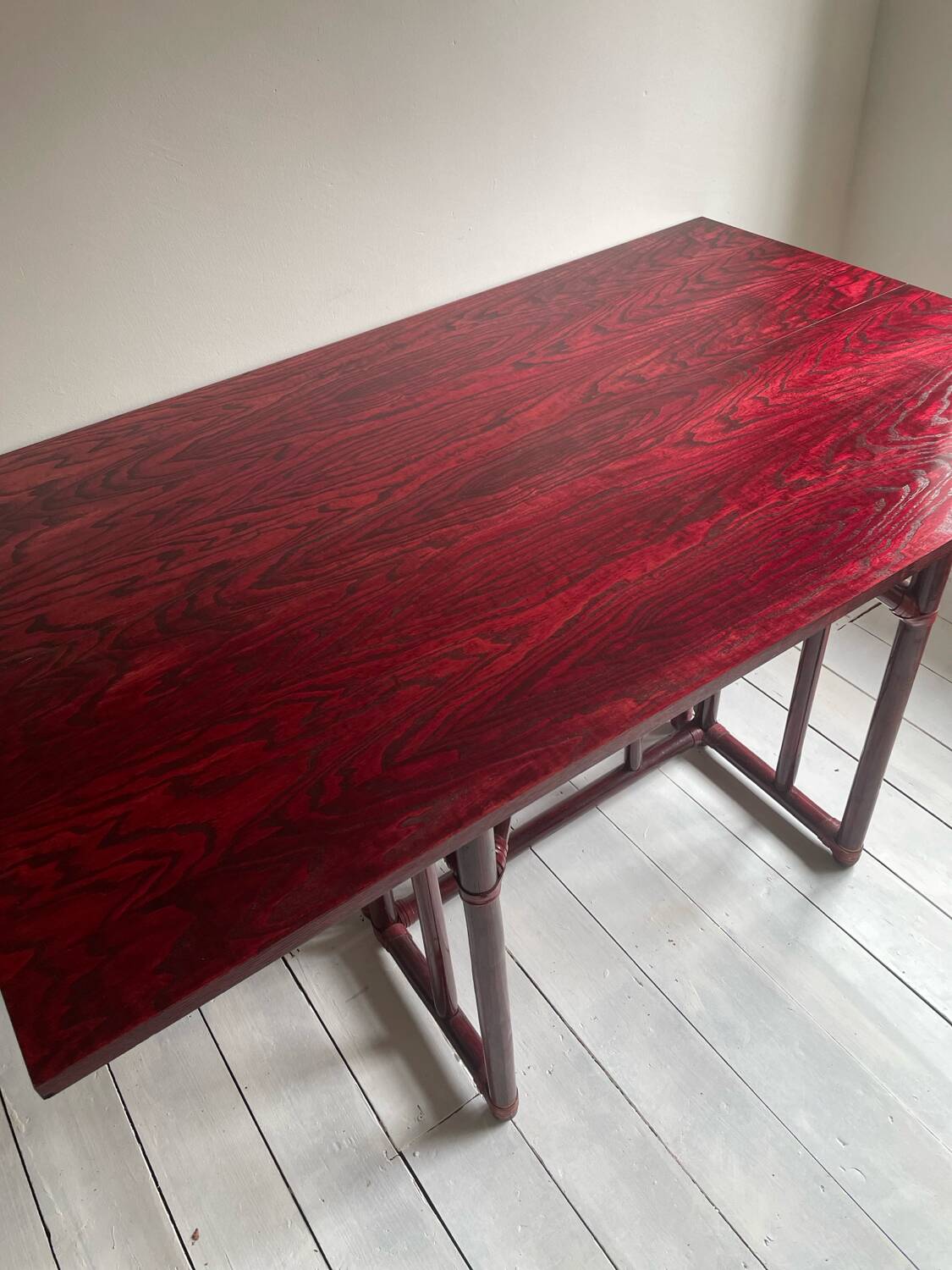 Console rabattable ou table de salle à manger en rotin Maugrion Mid-Century