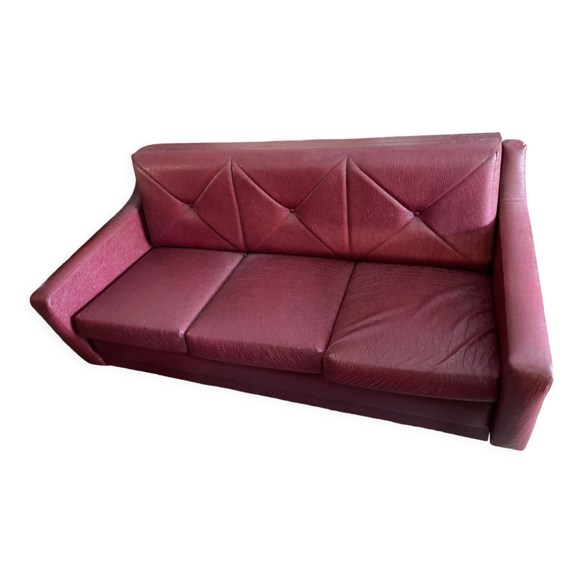 Red leather sofa 70s folding bed