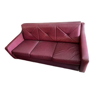 Red leather sofa 70s folding bed