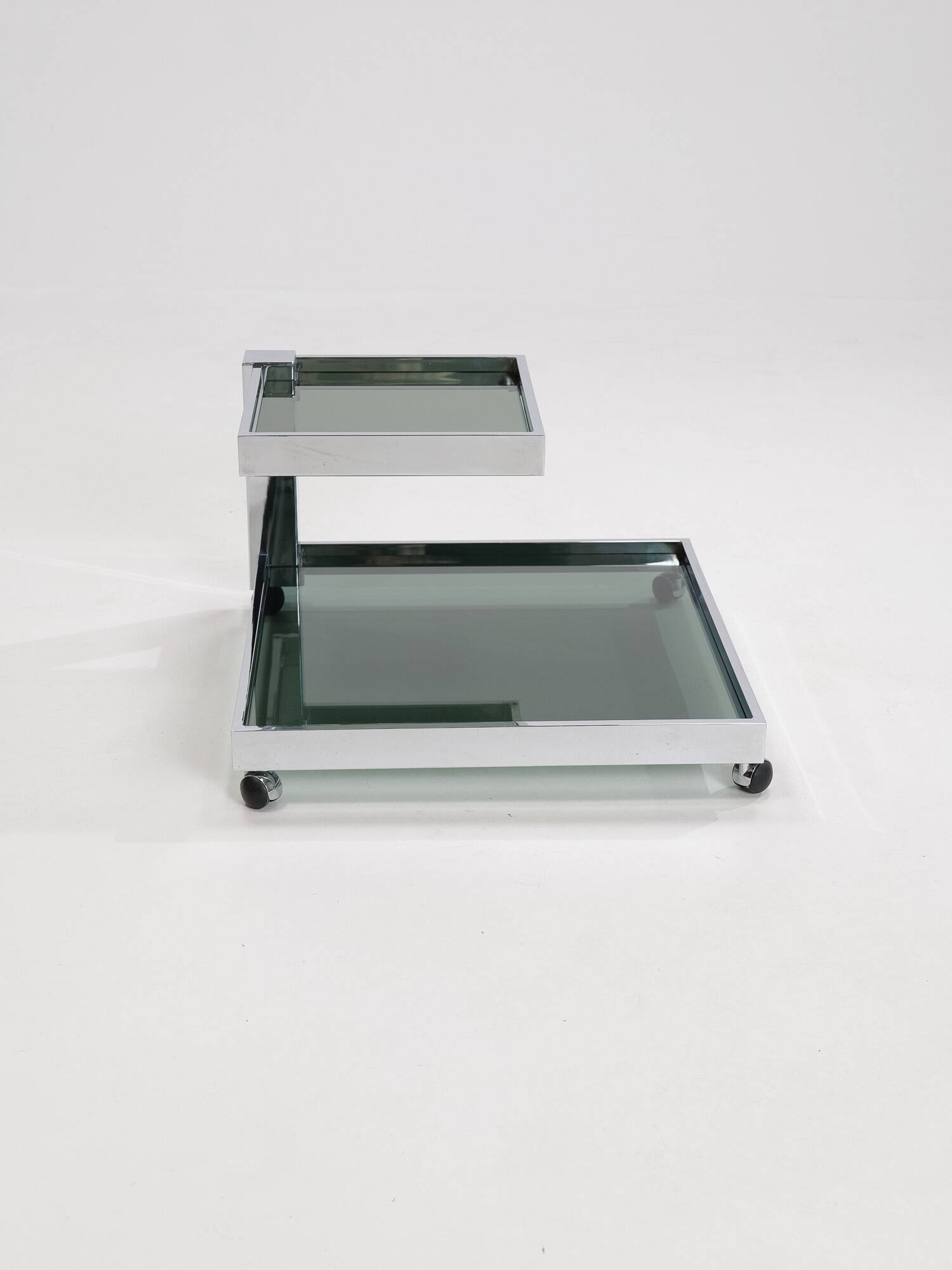 Serving bar cart in chrome and smoked glass, 1970s