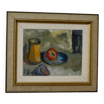 Original swedish mid-century oil on canvas " still life" by iwan broberg