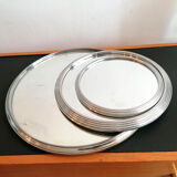 Set of 3 round mirrored trays, metal strapping, 1950/60