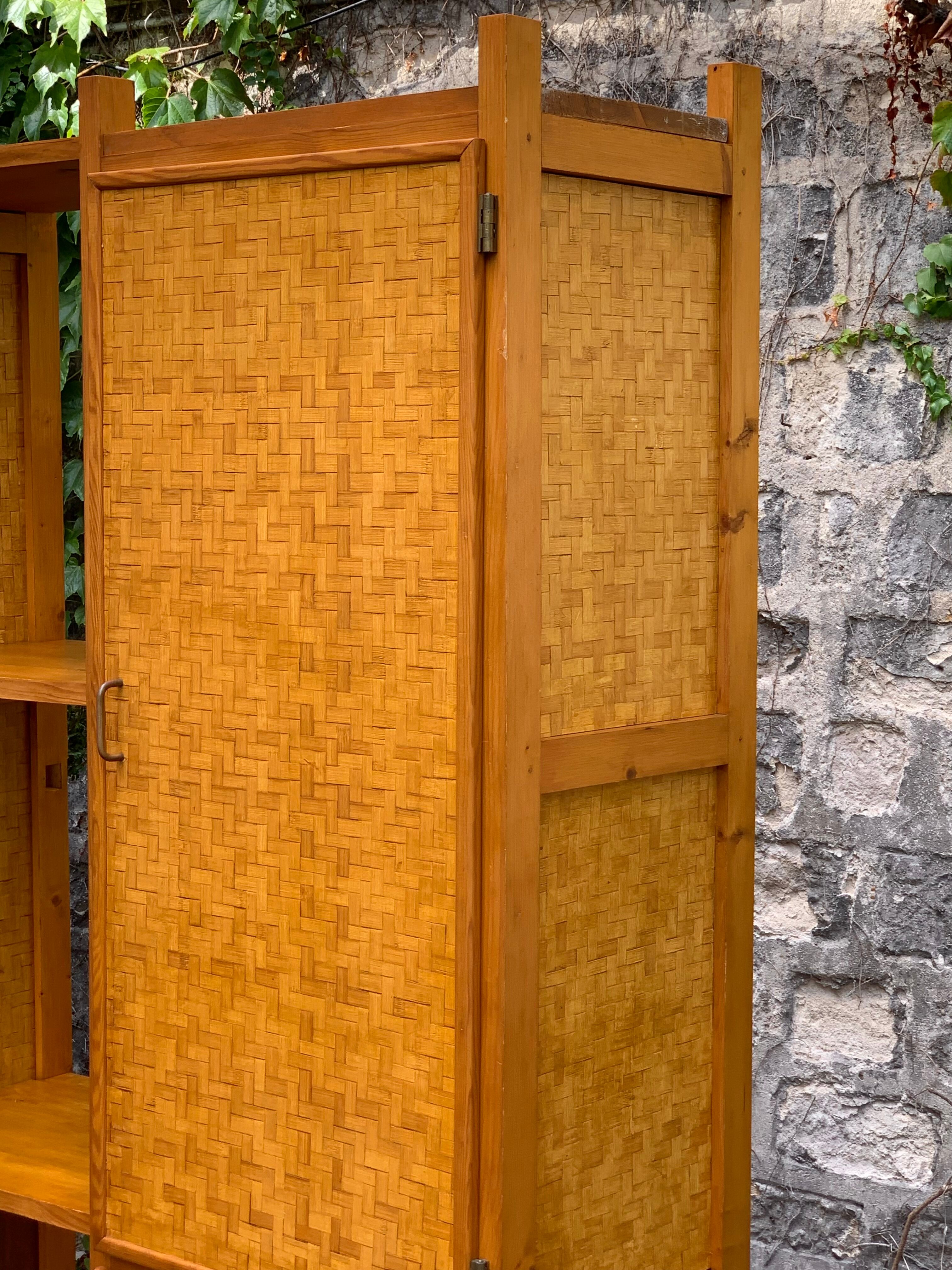 Bamboo cabinet woven and modular pine vintage 1960