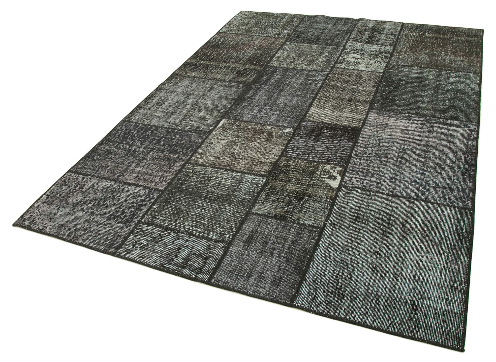 Hand-knotted oriental vintage 172 cm x 240 cm black patchwork carpet
