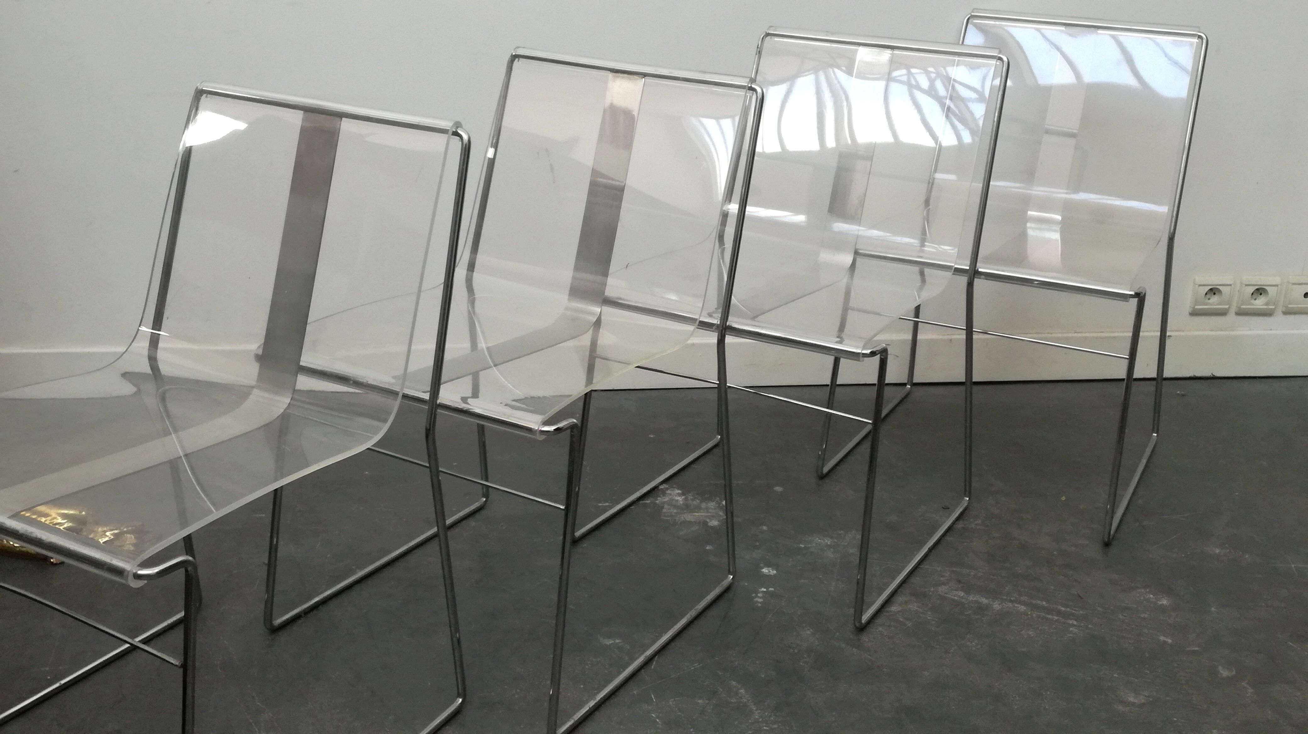 Filglass chairs by Jacques Charpentier plexi 1970