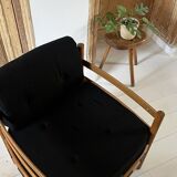 Scandinavian lounge chair COJA in wood and leather, 1960s