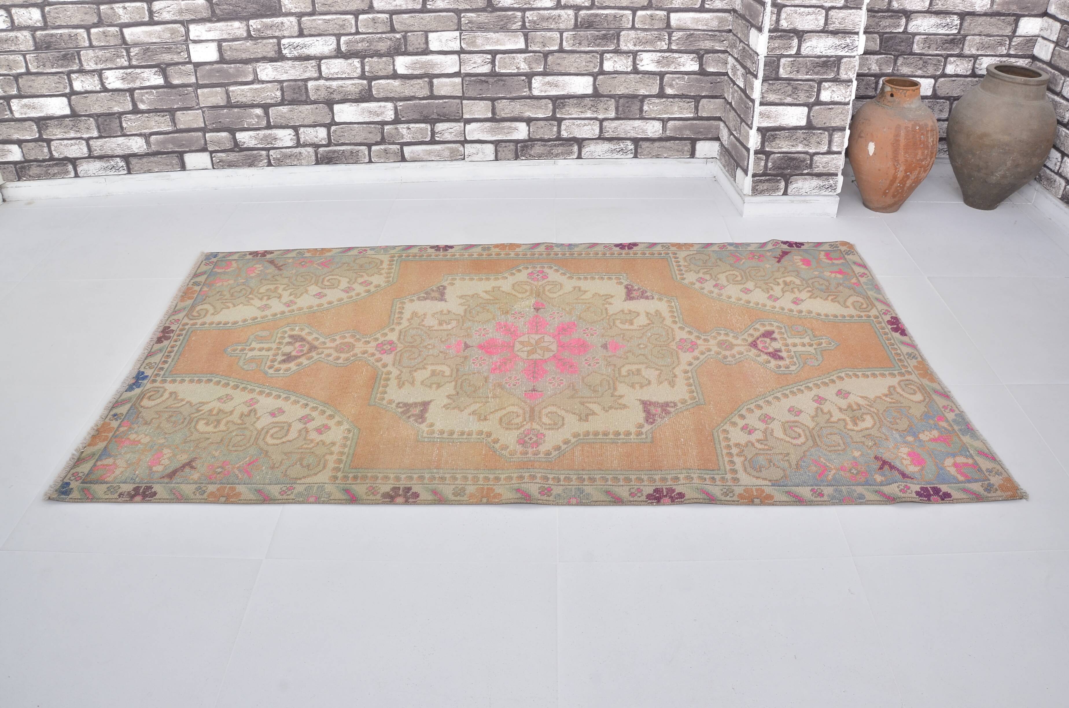 Tapis turc vintage orange et beige sku 2555