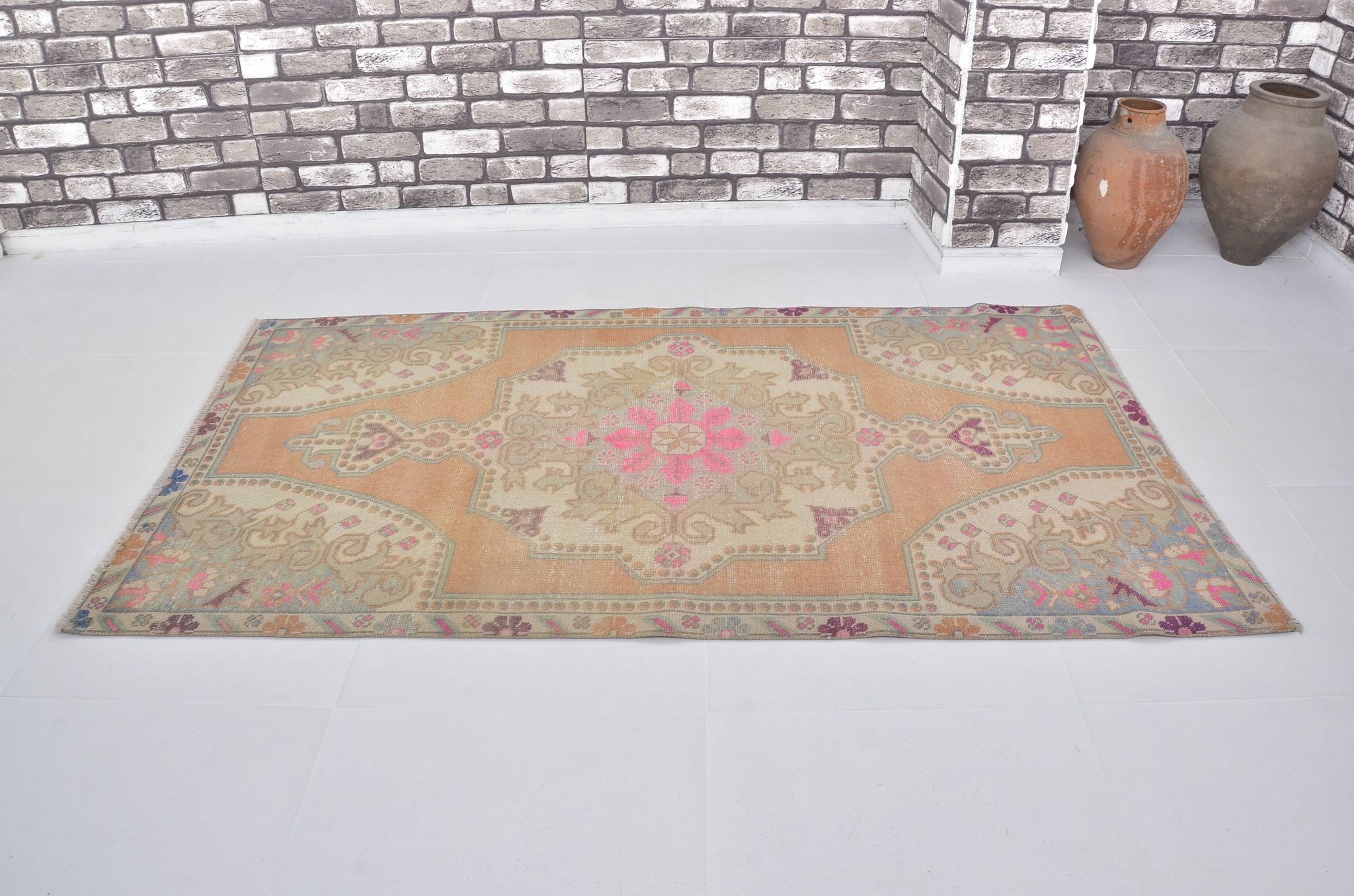 Orange & Beige Turkish Vintage Rug sku 2555
