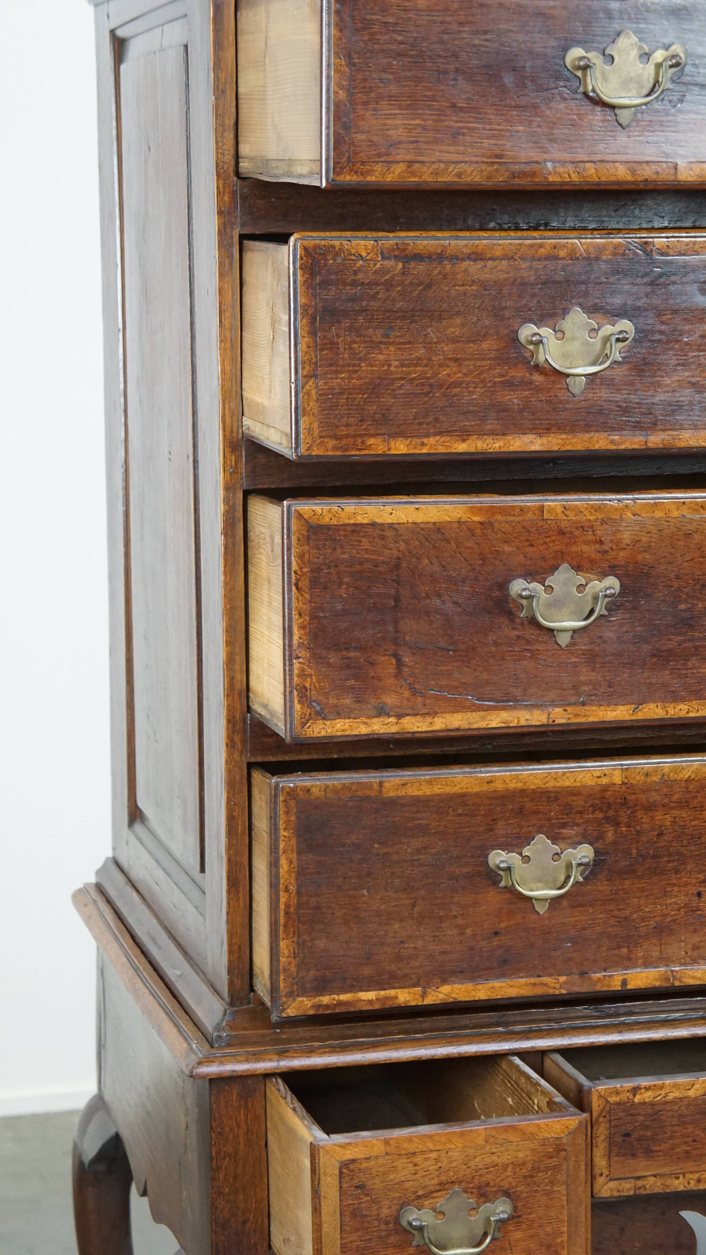 Early 18th century English oak chest on stand/ highboy