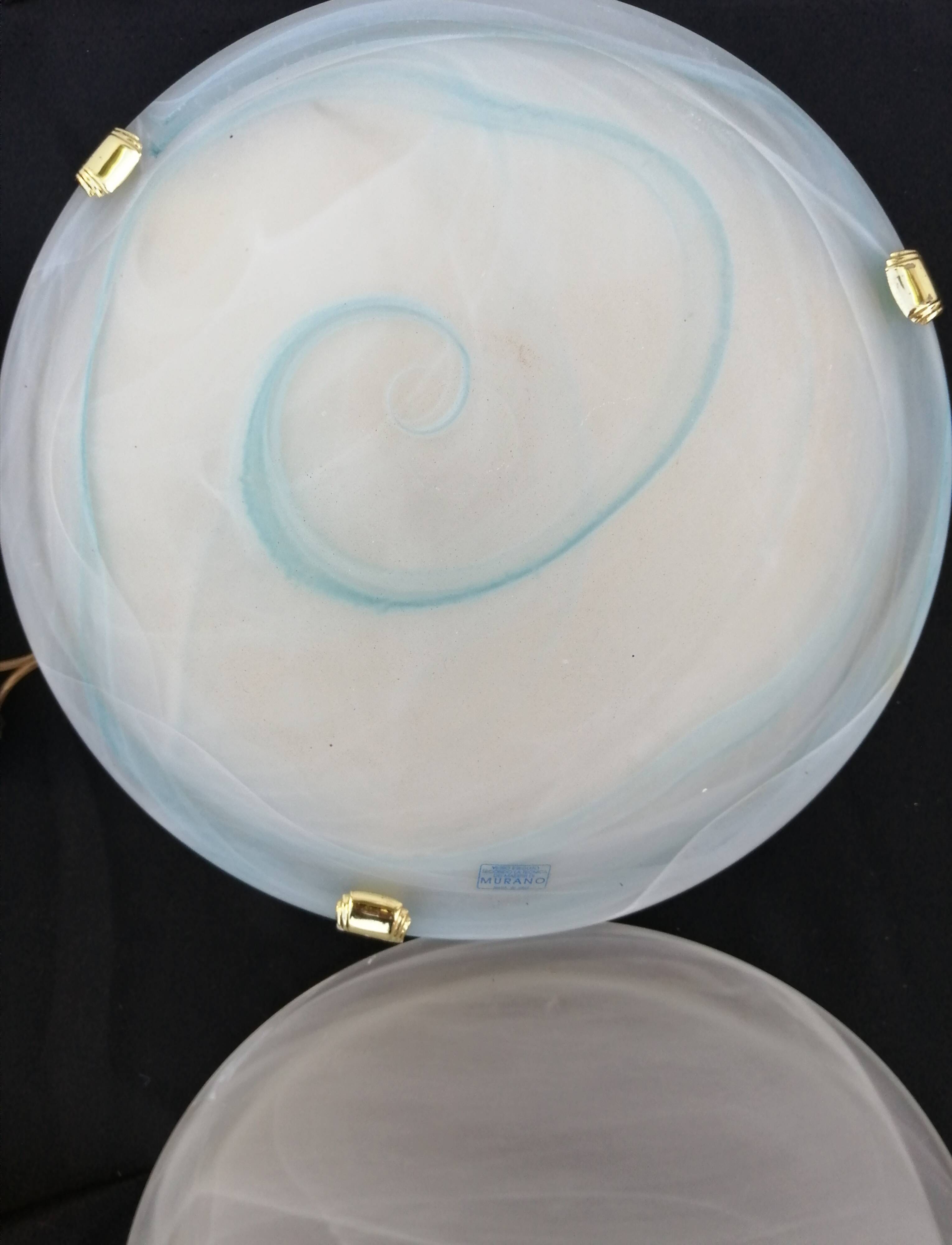 Pair of vintage blue and white Murano glass ceiling lights 1980