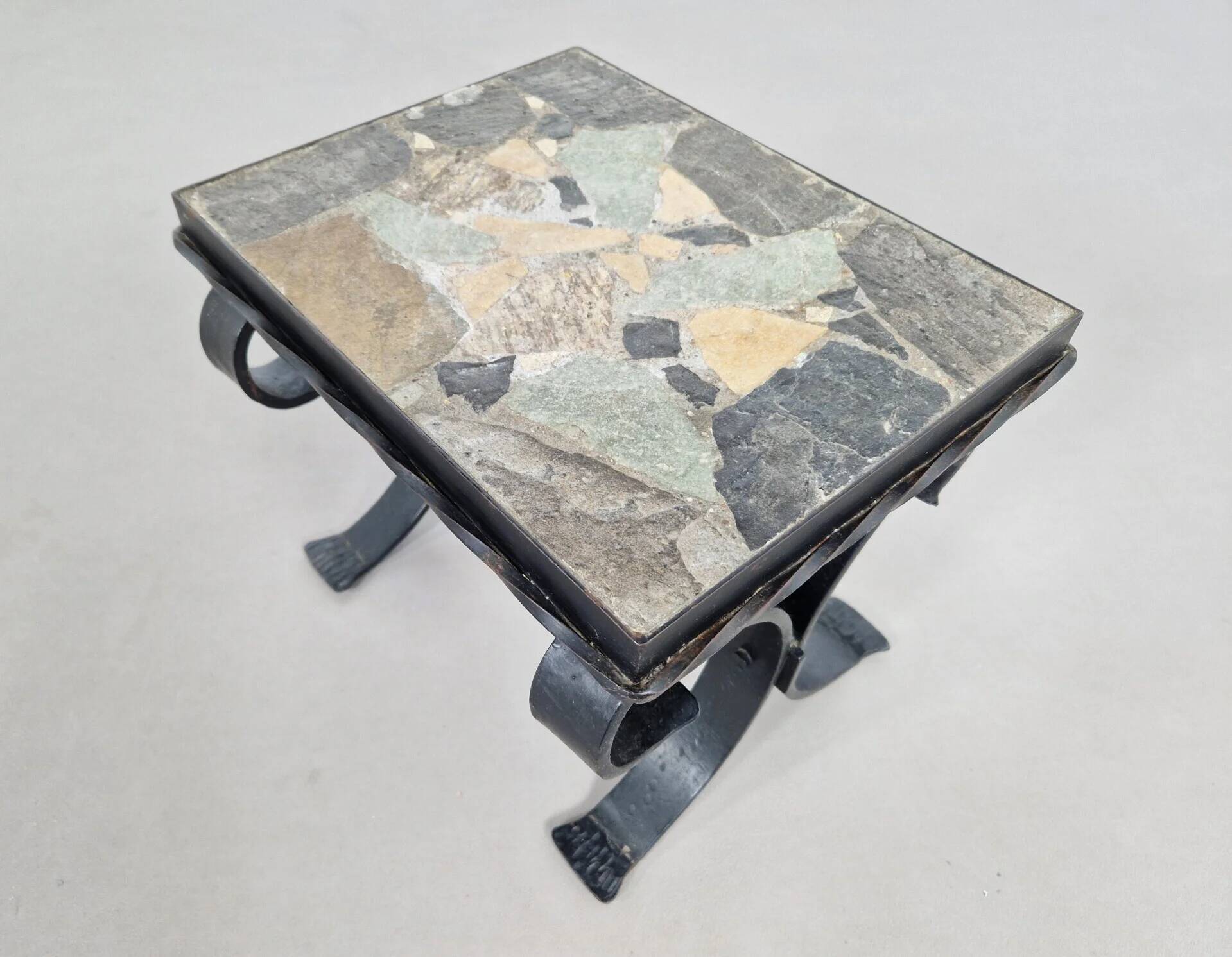 Cast iron & slate stone side table | 1960s