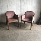 Set de fauteuils Art Déco années 1950 en bois et tissu marron et violet