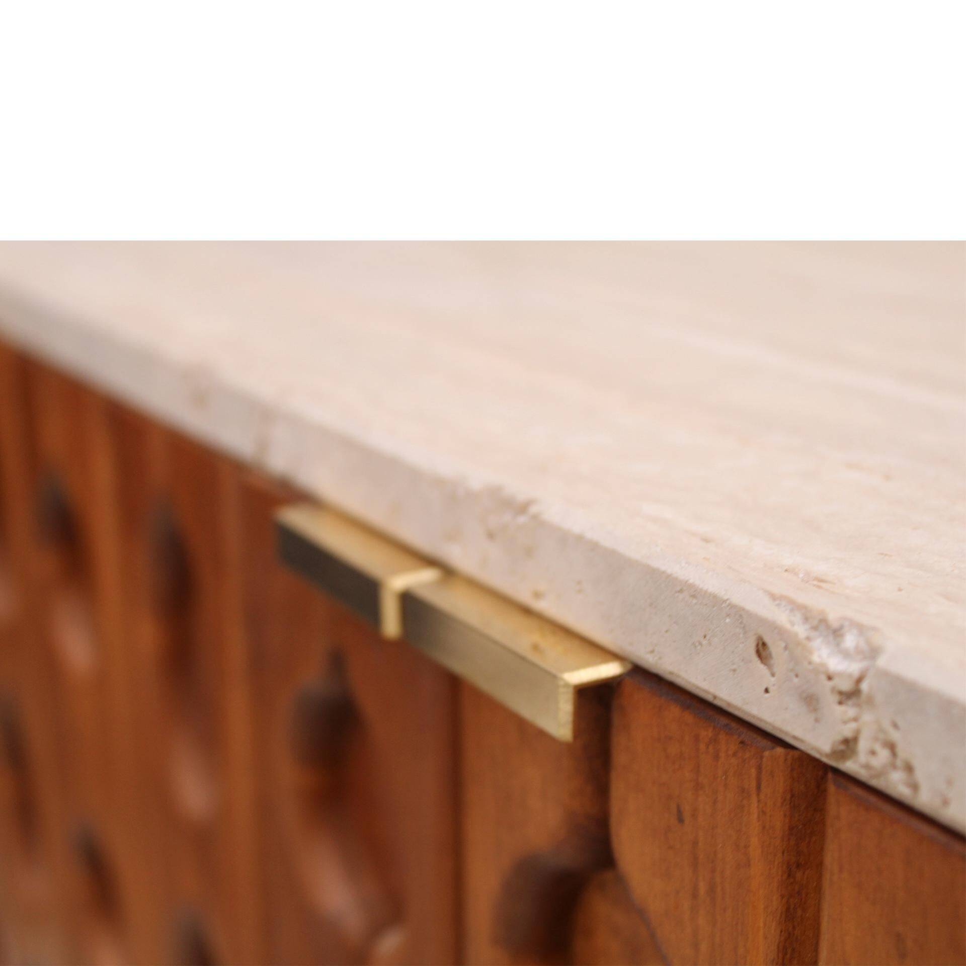 Contemporary Pair of Italian Sideboards Made of Solid Wood and Travertine