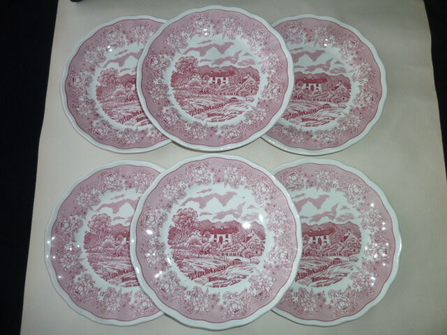 Set of 6 Italian ceramic dessert plates Swiss Landscape