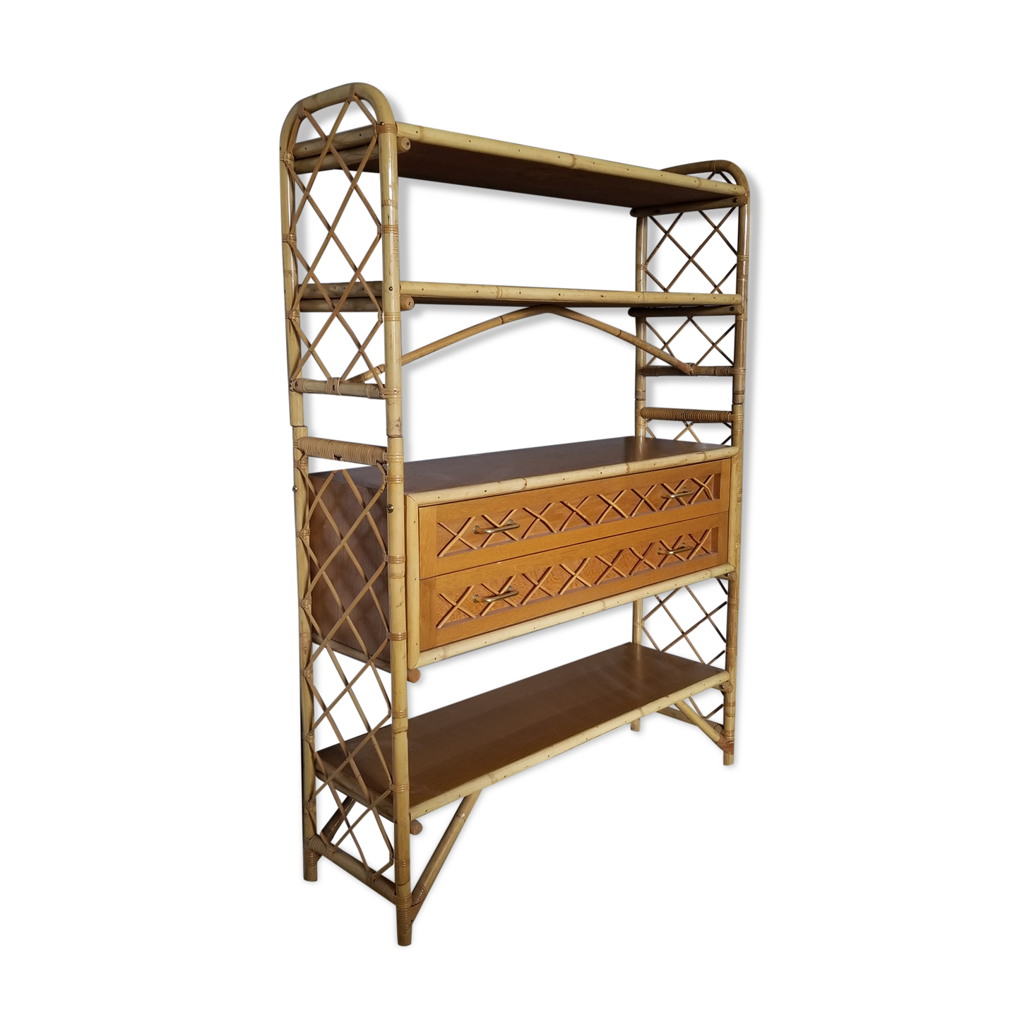 Louis Sognot vintage bamboo and rattan library - 1960s