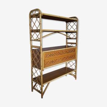 Louis Sognot vintage bamboo and rattan library - 1960s