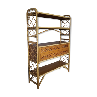 Louis Sognot vintage bamboo and rattan library - 1960s