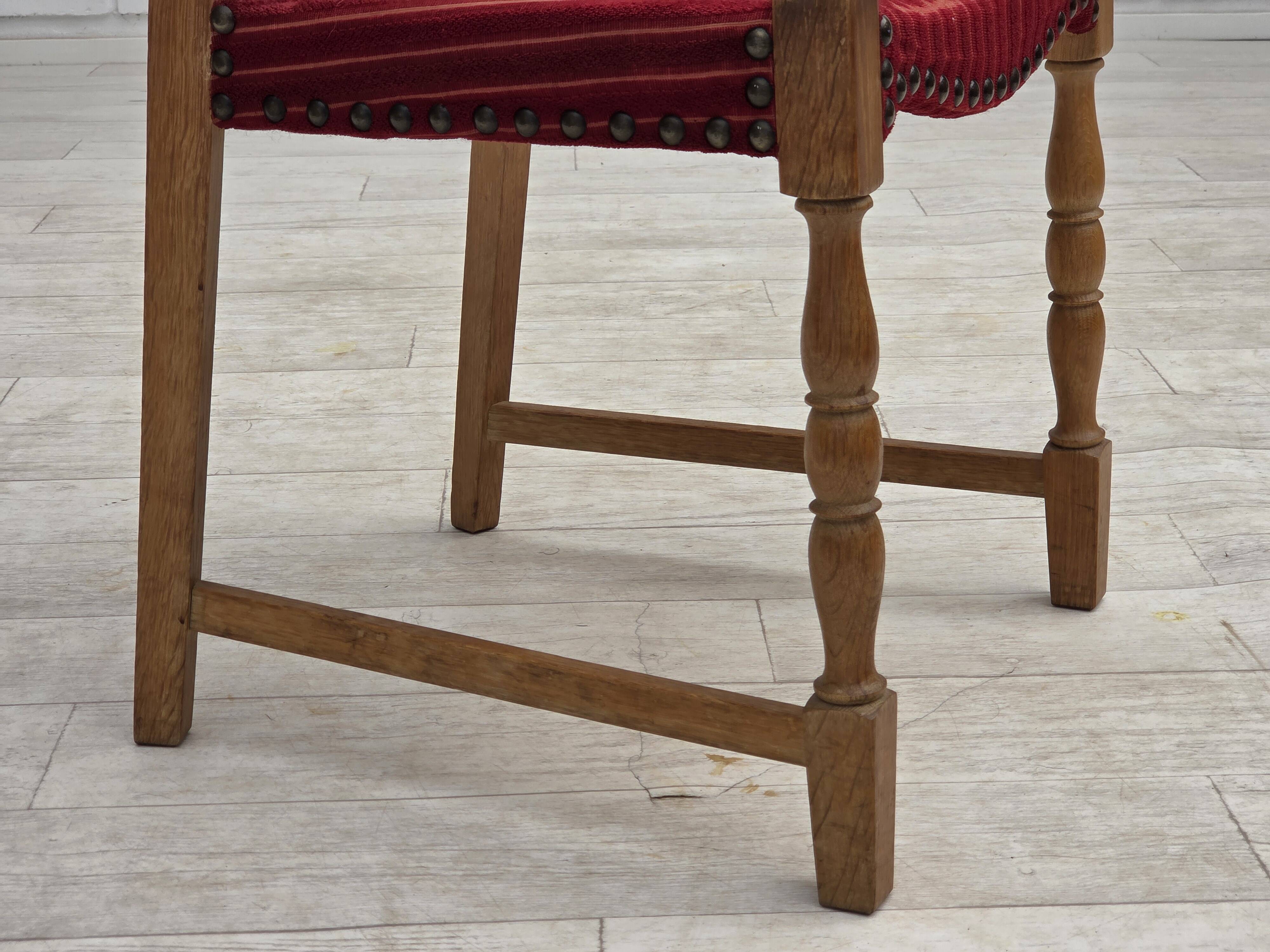 1970s, set of 6 Danish dining chairs, oak wood, furniture wool.
