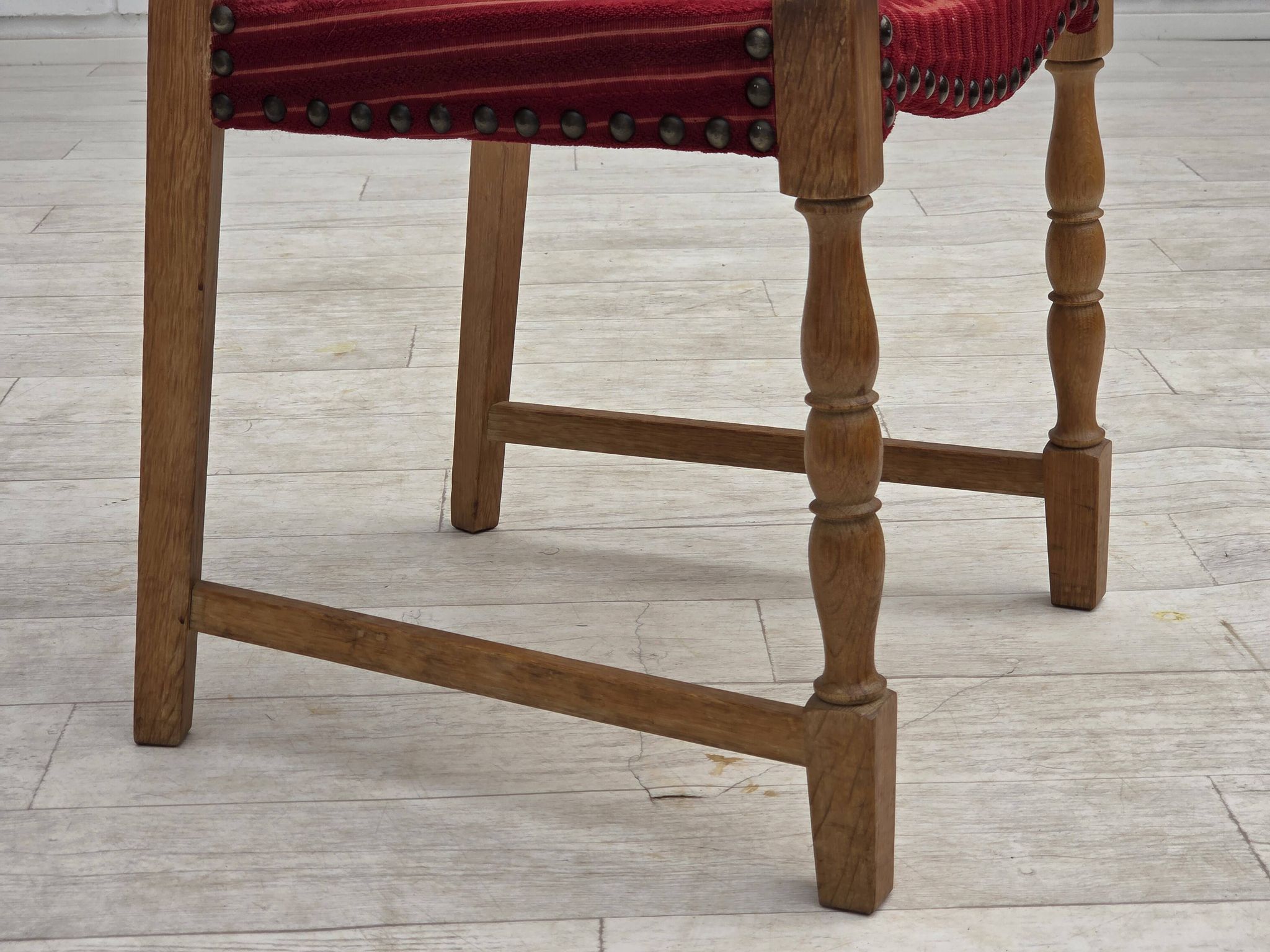 1970s, set of 6 Danish dining chairs, oak wood, furniture wool.