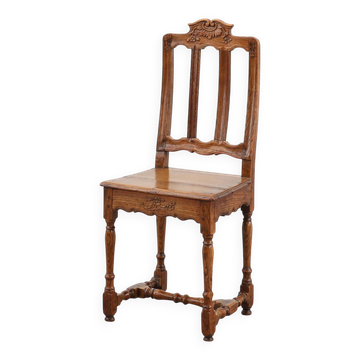 Antique carved oak side chair, France 18th century